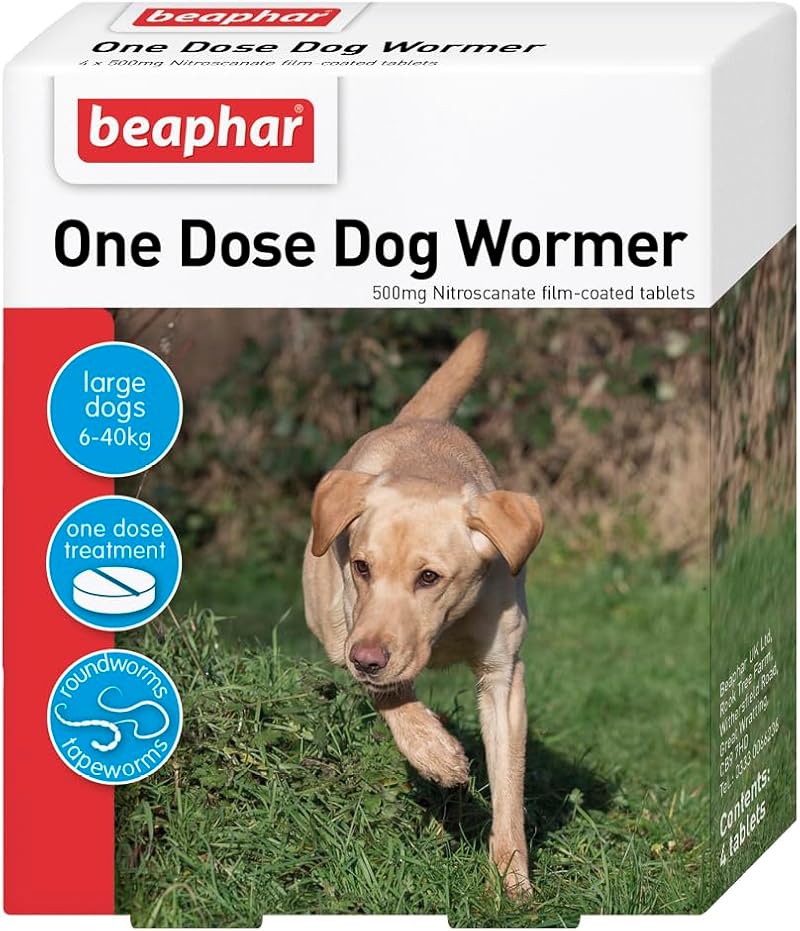 Beaphar One Dose Wormer for Large Dogs 4 Tablets Pack of 2 Total 8