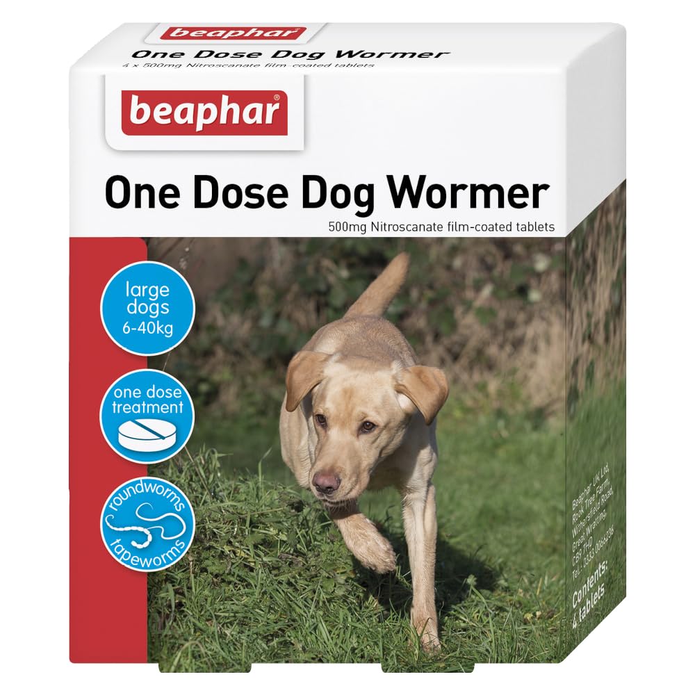 Beaphar One Dose Wormer for Large Dogs 4 Tablets (Pack of 2, Total 8 Tablets)