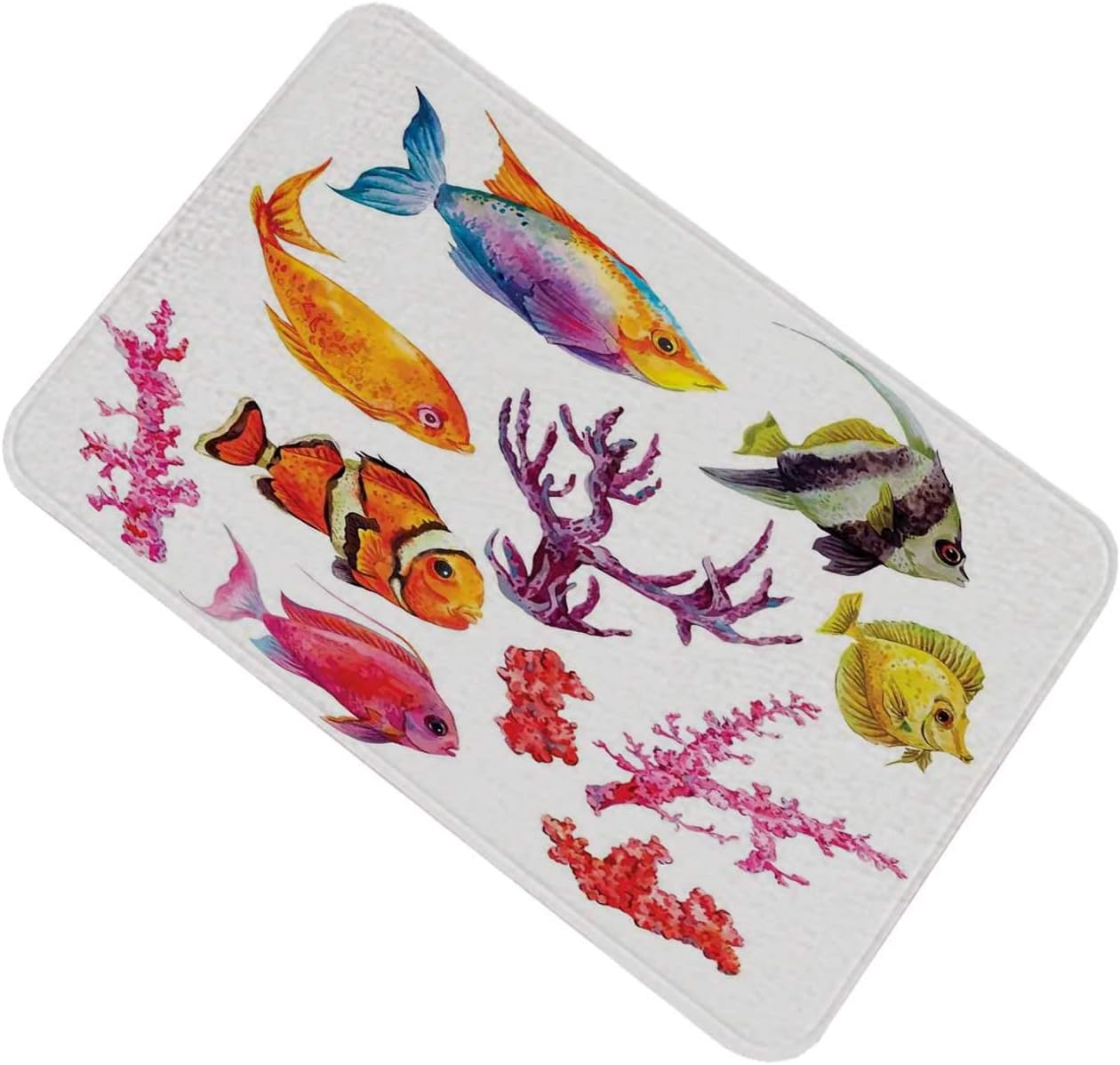 Amazon 海の装飾 玄関マット 熱帯魚海藻サンゴ藻とクラゲ海洋野生生物のイラスト 70x1cm マイクロファイバー 可愛い 吸水 速乾 足拭きマット オレンジパープル 浴室足ふきマット ホーム キッチン オンライン通販