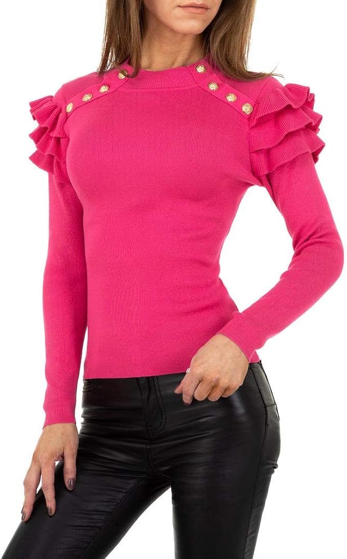 Damen Pullover Mit Puffärmen - Warme Strickpullover Winter Langarm Ohne Kapuze