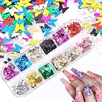 12 Colors Butterfly Glitter Nail Sequins - 3D Nail Art Flakes Colorful Confetti Glitter Sticker Decals Manicure Nail Art Design Makeup DIY Decoration