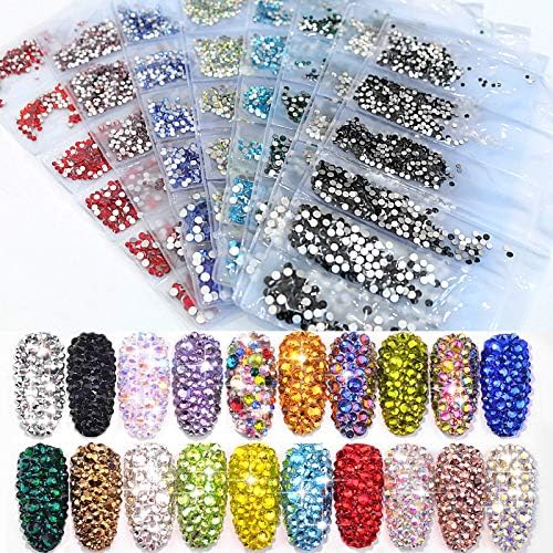 BLINGINBOX 1584pcs 2028 Nail Rhinestones Flatback Glass Charms Colorful Non Hotfix Rhinestone for Nail Art 6 Sizes - ss4~ss12 (Blue Volcanic)