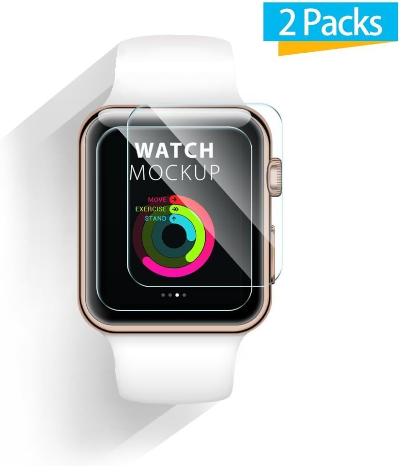 IXCC 38mm Apple Watch Screen Protector 0.3mm [2 Pack] Tempered Glass Screen Protector, Anti-bubbles, Scratch Resistant [Only Covers the Flat Area]