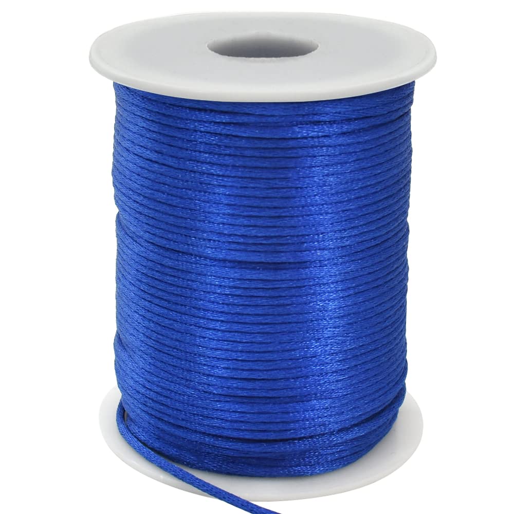 TONIFUL 2mm x 110 Yards Royal Blue Nylon Cord Satin String for Bracelet Jewelry Making Rattail Macrame Waxed Trim Cord Necklace Bulk Beading Thread Kumihimo Chinese Knot Craft
