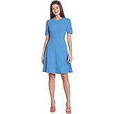 Maggy London Womens Short Sleeve Fit and Flare Scuba Crepe Dress
