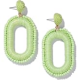 Beaded Raffia Boho Earrings - Cute Seed Bead Square Drop Dangle Earrings for Summer