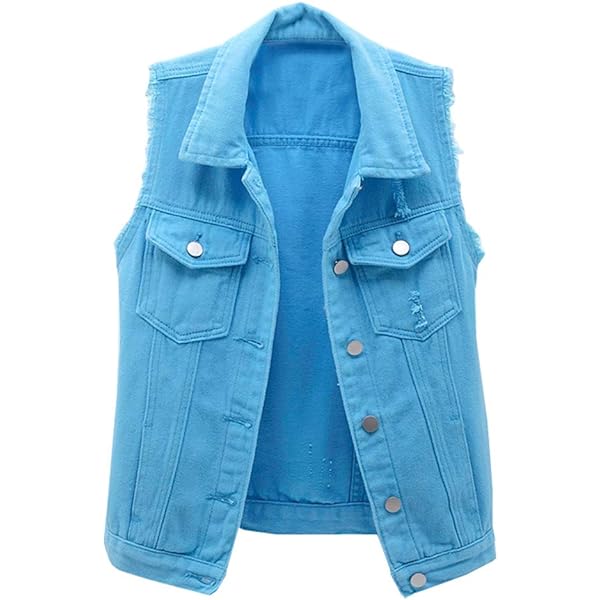 Veste Jeans Sans Manche Femme Plus Size Women Pearl Beading