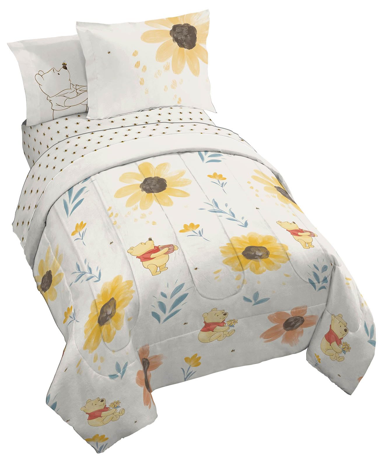 Photo 1 of Disney Winnie The Pooh Full Sized Comforter Set - 7 Piece Bedding Includes Sheet Set & Pillow Covers - Super Soft Cozy Floral Bedding