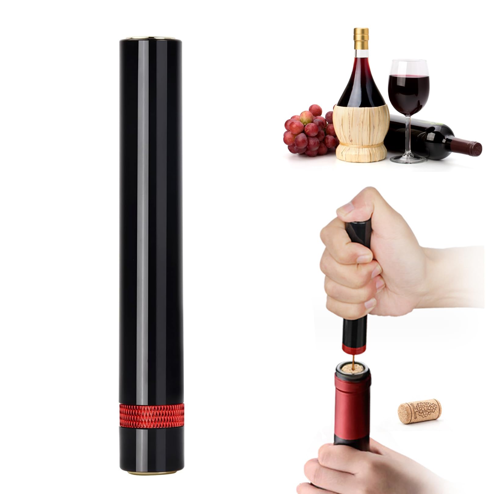 1 Pcs Air Pressure Pump Bottle Opener,Wine Opener Wine Pump Easy Cork Remover Corkscrew,Air Pressure Pump Wine Bottle Opener,Air Pressure Cork Remover Tool Gift for Home Party Restaurant (Red)