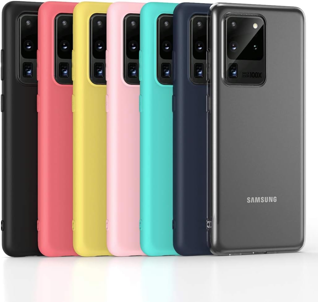 Oududianzi - 7x Case for Samsung Galaxy S20 Ultra, [Rainbow Series] Soft Matte Cover in TPU Silicone [ Transparent + Black + Pink + Dark Blue + Red + Mint Green + Yellow ]