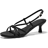 Coutgo Womens Strappy Sandals Slingback Kitten Low Heels Open Toe Buckle Strap Summer Party Dress Shoes