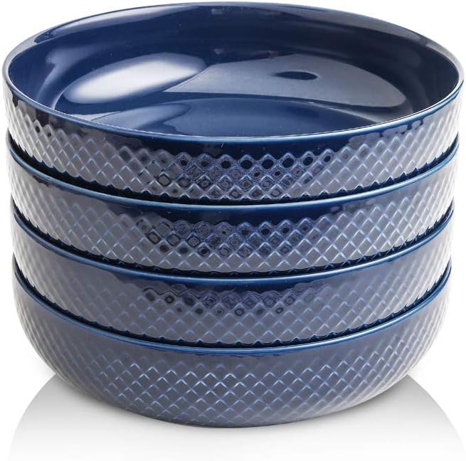 KOOV 46 OZ Pasta Bowls Set of 4, Ceramic Bowl, Large Bowl For Eating, Large Salad Bowl Set of 4, Dinner Bowls Set Microwave Safe (Aegean): Kitchen & Dining