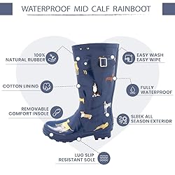 NORTY Waterproof Rain Boots for Women Size 8, Mid