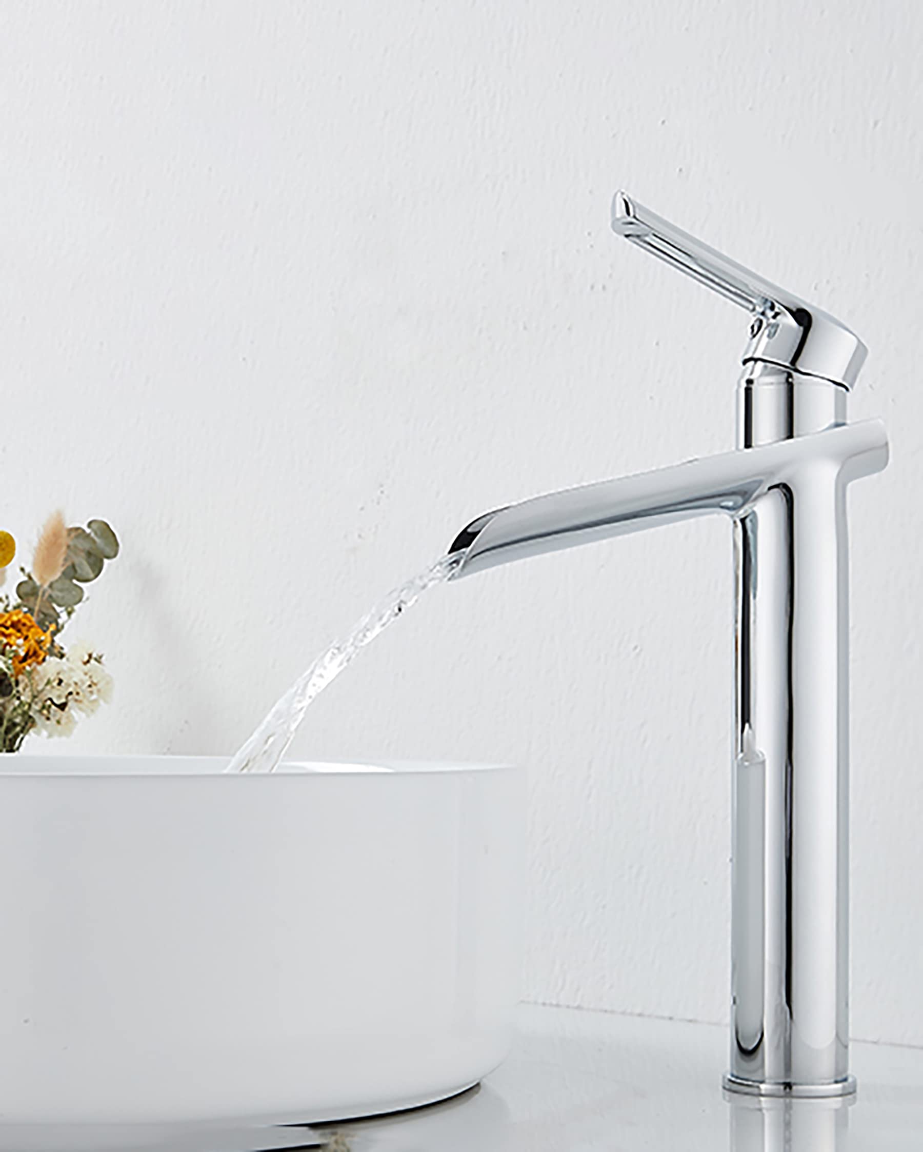 Waterfall Tap for Bathroom Sink Black, Tall Basin Tap,Waterfall Mono Basin Mixer Tap,Countertop Basin Tap,Bathroom Sink Tap Brass with 2 Hoses (Chrome)
