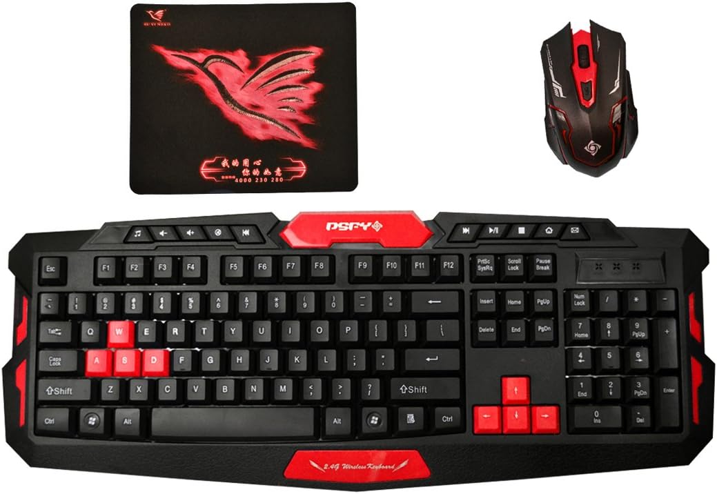 LA HAUTE Wireless Gaming Keyboard and Mouse Combo 2.4Ghz Wireless Multimedia Entertainment Keyboard Sets with1000/1600DPI Game Mouse for Desktop, PC,Laptop,Red