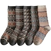 5 Pairs fall socks Women’s Fair Isle Crew Socks, Thick Cozy Cotton-Blend, Soft & Warm Gift Socks for Women print patterned floral 6-8