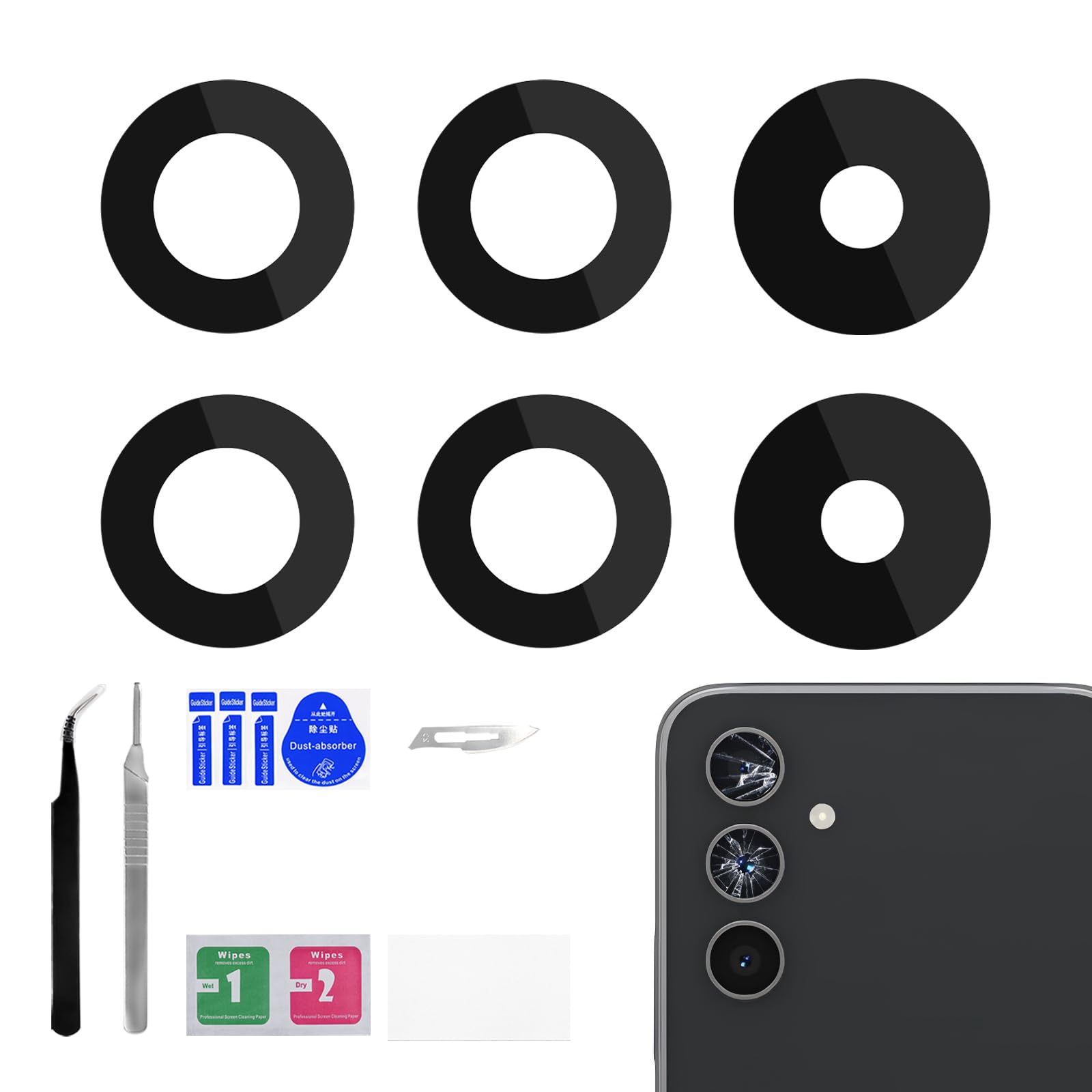 Photo 1 of BESJMYT 2 Pack Rear Camera Lens Replacement for Samsung Galaxy A54 Adhesive Back Camera Glass Lens with Full Fix Tool Repair Kit Tweezers Dust Cloth for A54 SM-A546U SM-A546U1