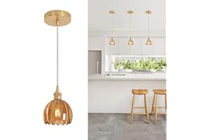 Shenmoyl Pendant Light with Amber Tulip Glass Lmapshade, Brass Vintage Pendant Light Adjustable Hanging Light for Kitchen Island Dining Room Hallway