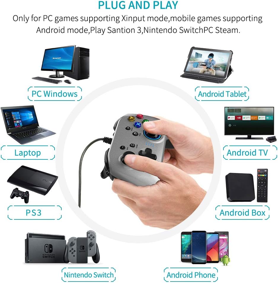 Wired Gaming Controller, Joystick Gamepad with Dual-Vibration PC Game Controller Compatible with PS3, Switch, Windows 10/8/7 PC, Laptop, TV Box, Android Mobile Phones, 6.5 ft USB Cable, Silver Color: Computers & Accessories