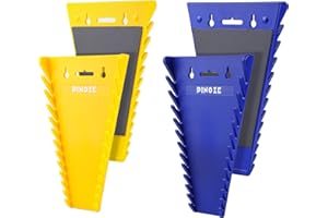 Pinoze 4-Pack Magnetic Wrench Organizer, 48-Slot Wrench Rack Tool Trays, Durable ABS Wrench Holder for Tool Box Drawer Chest, SAE (1/4" to 1-1/16") & Metric (6 to 24mm), Yellow/Blue