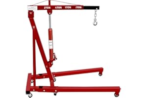 HAQQI Engine Hoist, 2 Ton 4400LB Folding Hydraulic Engine Hoist Crane Lift with 6 Casters, Cherry Picker with Telescopic Boom for Lifting Motor, Red