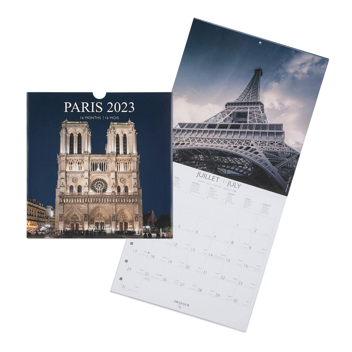 DRAEGER PARIS Decorative Wall Calendar Paris 2023 Hanging 29 x 29 cm 16 Months Sept 22 to Dec 23 7 Languages Office Kitchen Monthly Home Calendar Vegetable Inks Paper