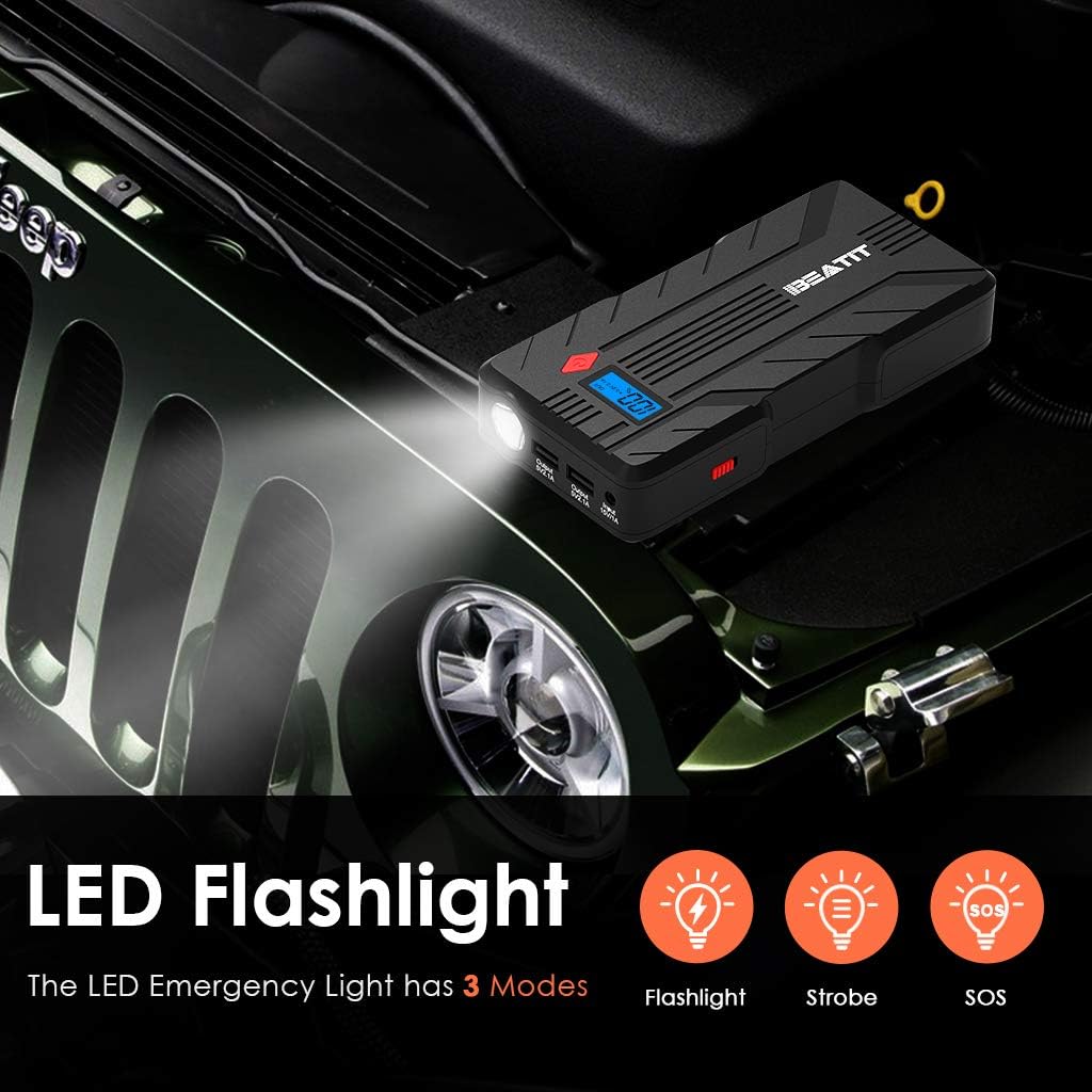 Beatit QDSP 1200A Peak 16500mAh 12V Portable Car Lithium Jump Starter (up to 8.0L Gas and 6.0L Diesel) Battery Booster Phone Charger Power Pack with Smart Jumper Cables B7: Automotive