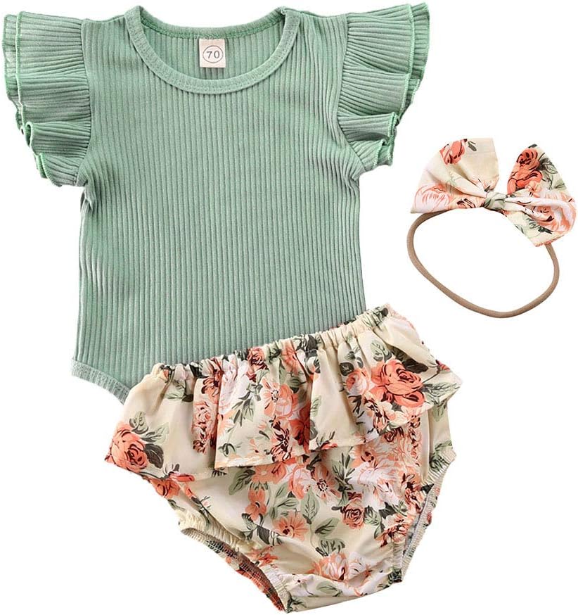 Newborn Infant Baby Girls Black Short/Long Sleeve Romper Top Leopard Print Ruffled Shorts Pants Headband 3Pcs Outfit