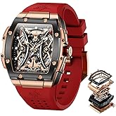 OLEVS Watch Men Self Winding Luxury Skeleton Mechanical Business Dress Square Wrist Watches Calendar Watches