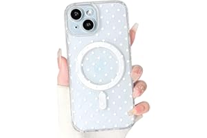 NITITOP Compatible with iPhone 15 Case Cute Clear Magnetic Compatible with MagSafe Vintage Polka Dot for Women Girls Men Boys