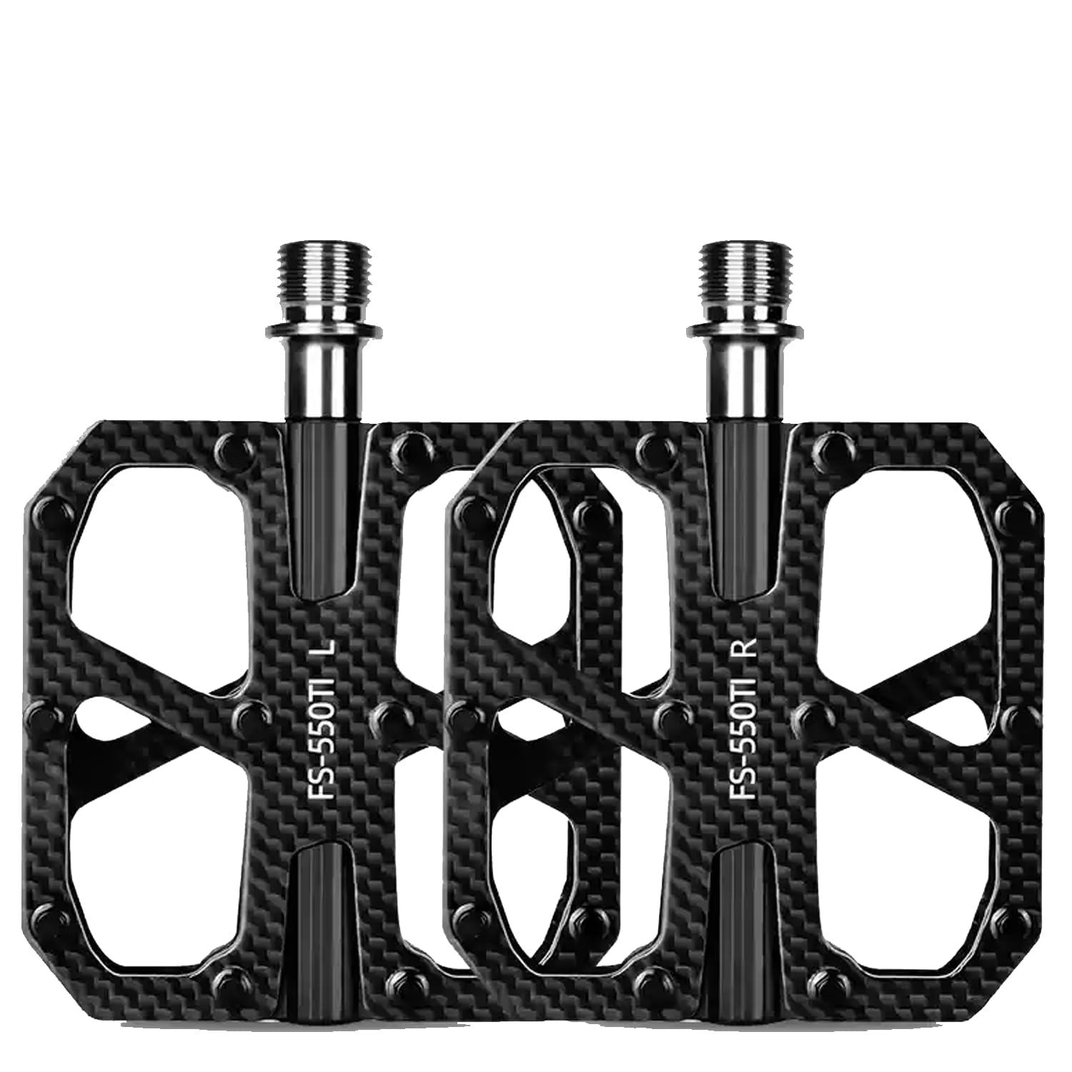 Photo 1 of Carbon Fiber Pedals with Titanium Core - Lightweight T800 Carbon Fiber, Anti-Slip Aluminum Pins, 12-Pin Design, Durable & Strong for Road & Mountain Bikes (FS 550 TI Medium Size)