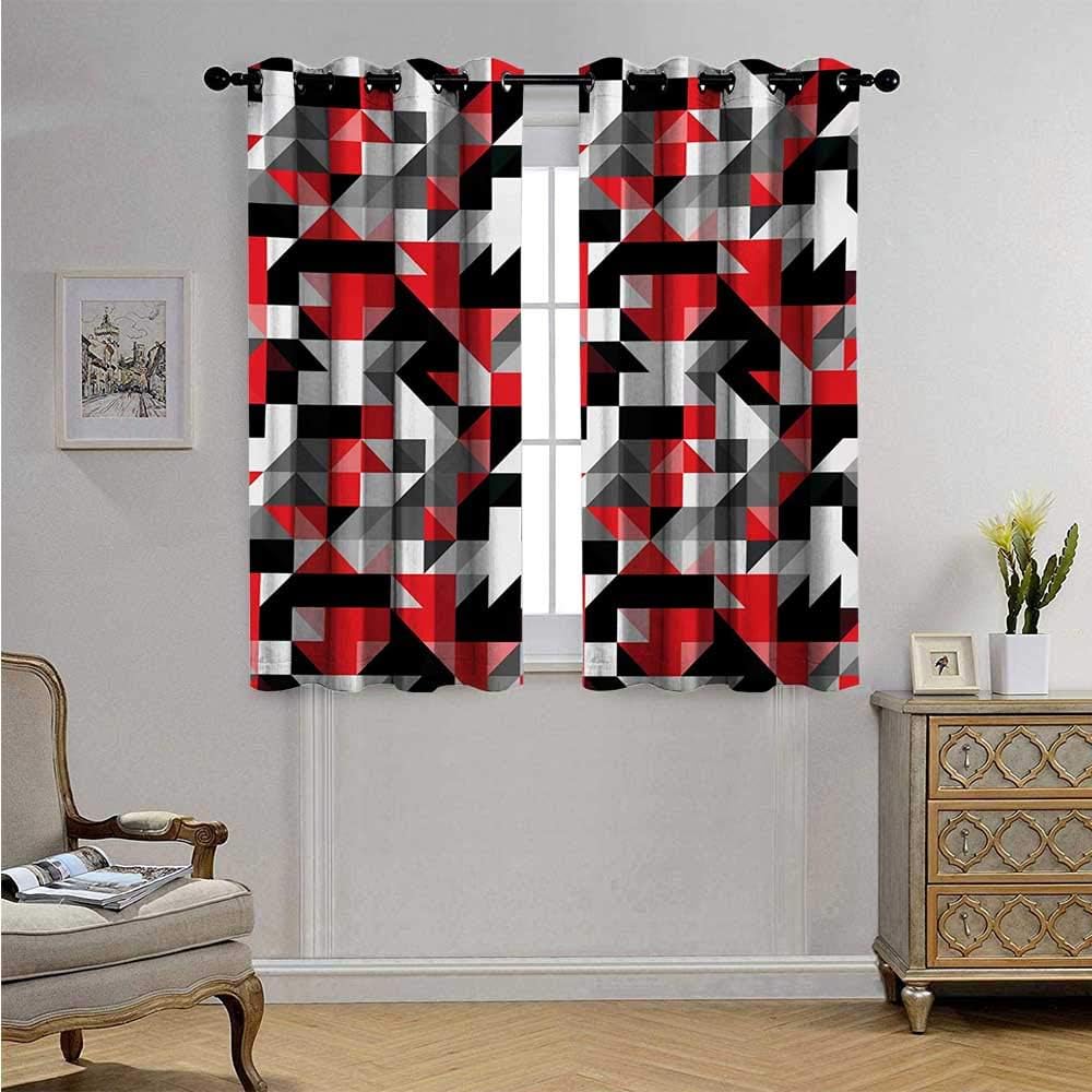 Red and Black Customized Curtains Abstract Geometric Half Triangles