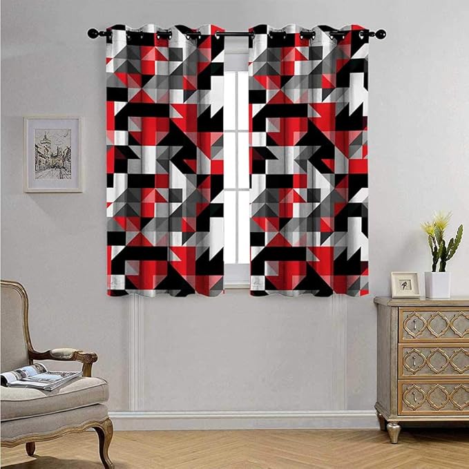 Red and Black Customized Curtains Abstract Geometric Half Triangles