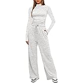 Darong Women's 2 Piece Outfits Lounge Sets Long Sleeve Mock Neck Tops High Wasited Wide Leg Pants Tracksuit Sets