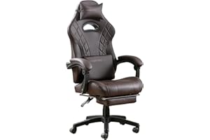 NIONIK Gaming Chair with Footrest and Massage Lumbar Support, Ergonomic Computer Gamer Chair, Office Video Game Chairs with Adjustable Height and Backrest (Coffee)
