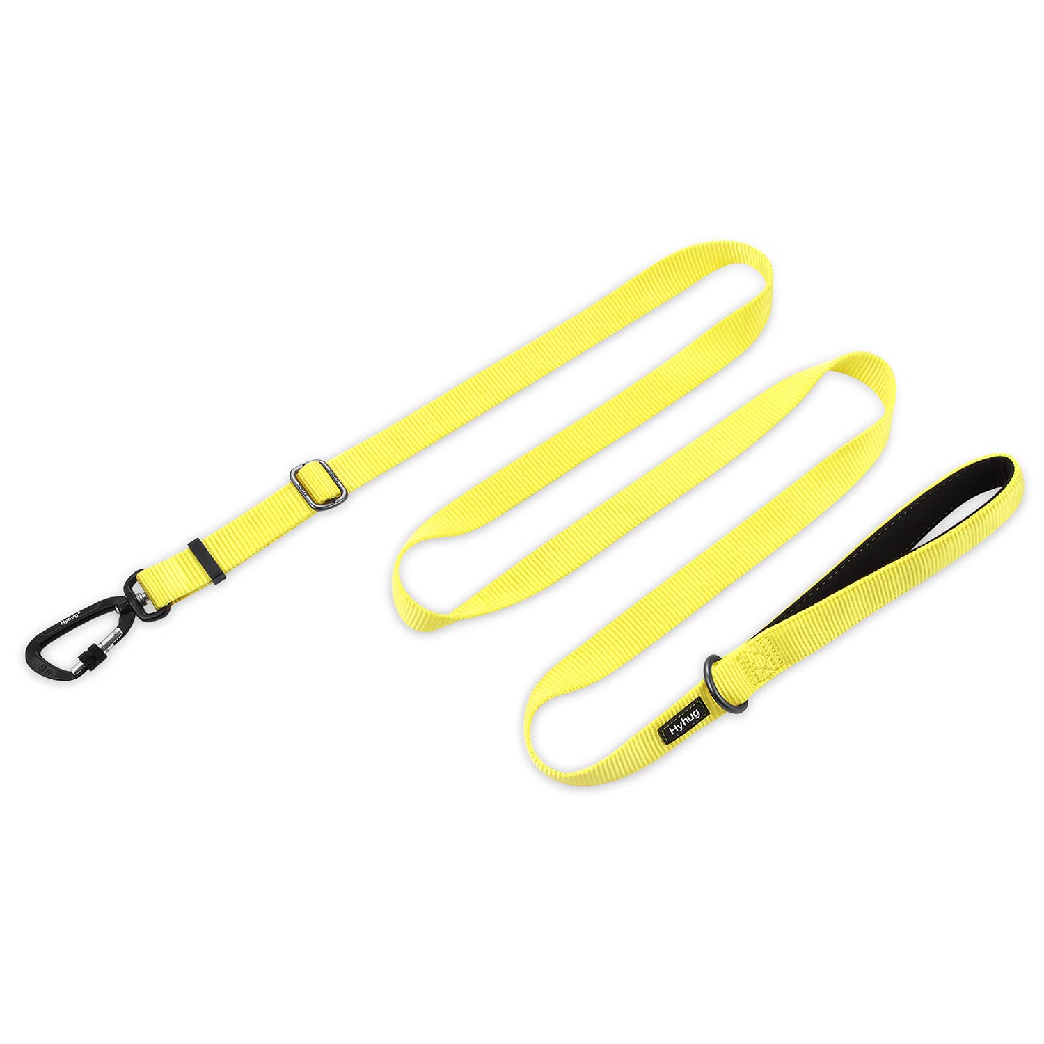 Hyhug Pets Upgraded Adjustable Between 4 Feet and 6 Feet Lead with Sturdy Nylon and Super Soft Neoprene lined Handle for Small Medium Large Giant Dogs. (Large, Illuminating Yellow)