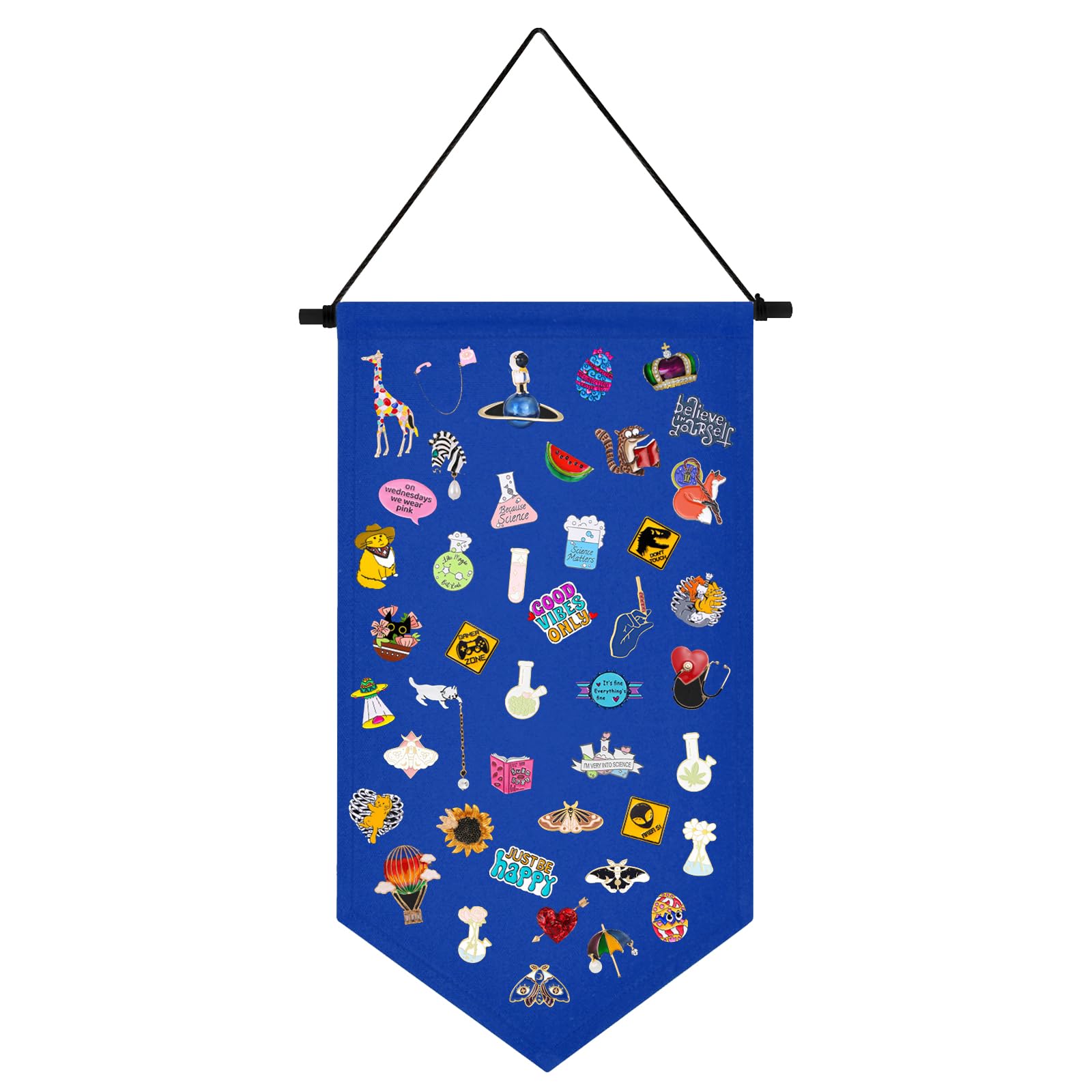 Kunyeah Wall Hanging Brooch Organizer Storage Case Colorful Canvas Pin Board Stand Enamel Pin Badge Hanging Holder Display Banner Earrings Collection Holder - Pins No Included (Blue)