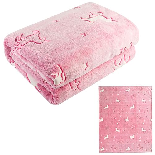 MAXYOYO Blanket Glow in The Dark 50 x 60 Inches, Pink Unicorn