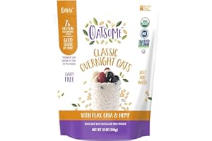 Oatsome Organic Overnight Oats with Chia, Flax, & Hemp, Gluten-Free Oatmeal with 7g of Protein, 12oz Bag
