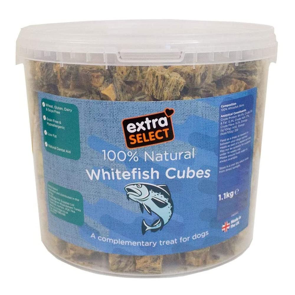 Extra Select Natural Dog Treat Premium Whitefish Cubes Bucket 1.1 kg