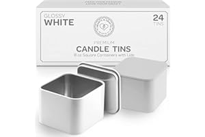 Hearts & Crafts White Square Candle Tins 8 oz with Lids - 24 Pack Durable, Heat Resistant, Non-Rusting Tin Containers for Candle Making, Crafts, Gifts, and Storage and DIY Projects