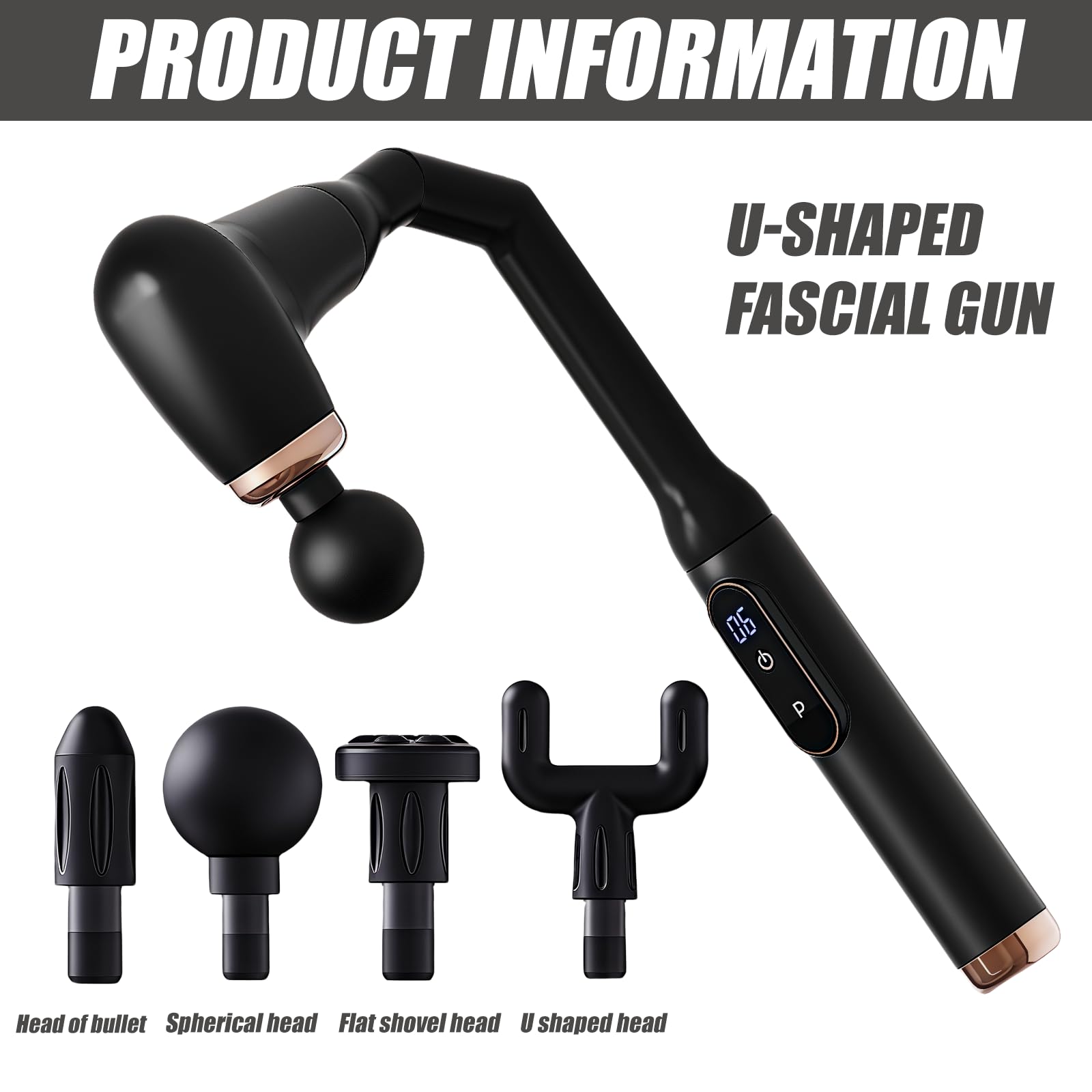 LEKEFETO Revolutionäre U-förmige Massagepistole Rückenmassagegerät: Tiefengewebe Muskel Massagegerät, 4 Köpfen, 6 Geschwindigkeitsstufen, Tiefengewebe Massagepistole für Schmerzlinderung 2