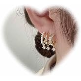 Handmade Boho Crystal Claw Earrings Gold C Shape Earrings Vintage Pearl Claw Stud Earrings Minimal Ear Wrap Earrings Piercing Claw Earrings for Women and Girls Gifts