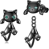 VONALA 925 Sterling Silver Black Cat Dog Hippo Snake Frog French Bulldog Bunny Cow Monkey Penguin Panda Pig Koala Fox Axolotl Stud Earrings for Women Hypoallergenic Gifts Birthday