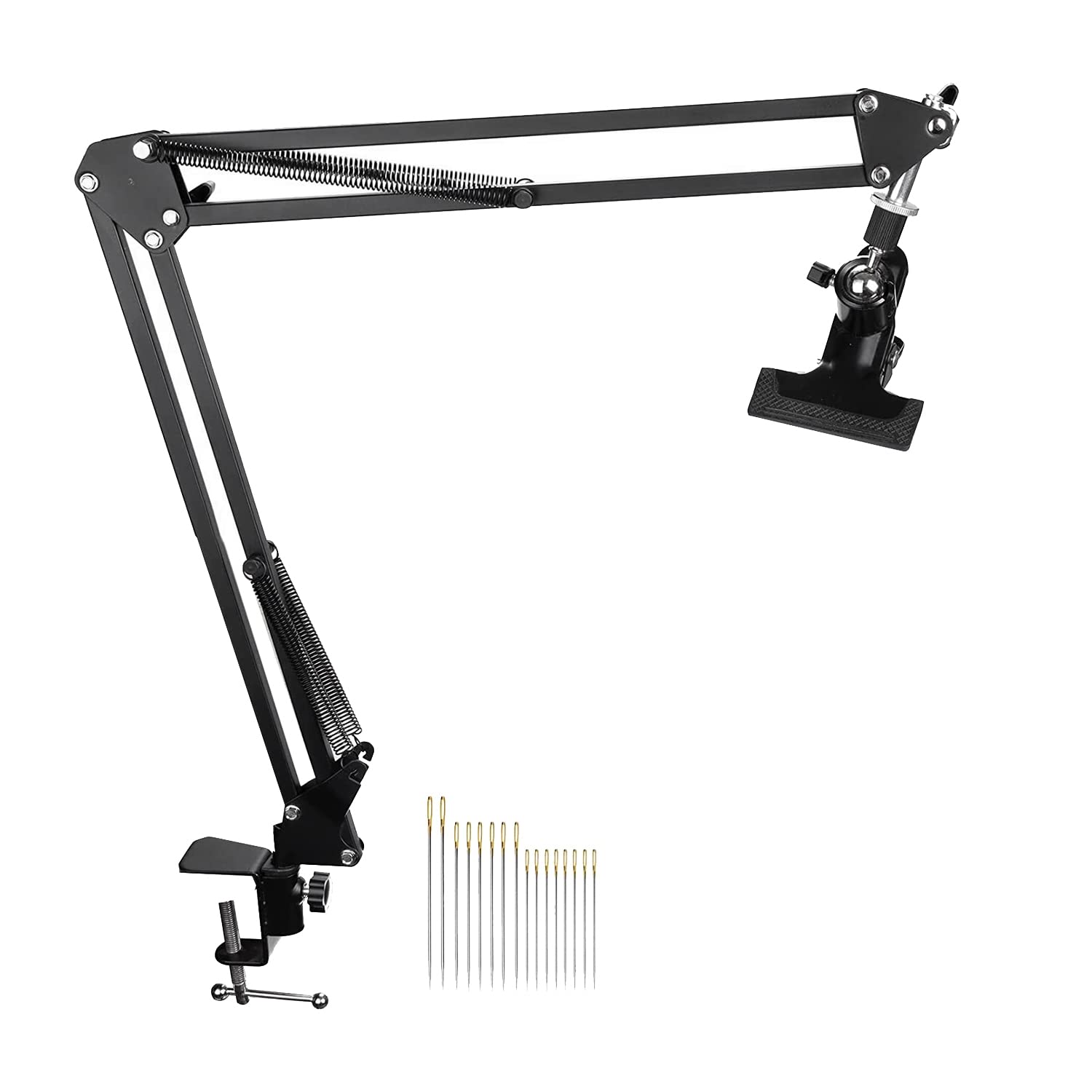 Kopinma Adjustable Metal Embroidery Hoop Stand, Folding Embroidery Hoop Holder and 16 Pieces Embroidery Needles