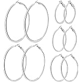 5 Pairs Gold Silver Hoop Earrings for Women, 14K Gold Plated Stainless Steel Hypoallergenic Jewelry Lightweight Large Small Dangle Set
