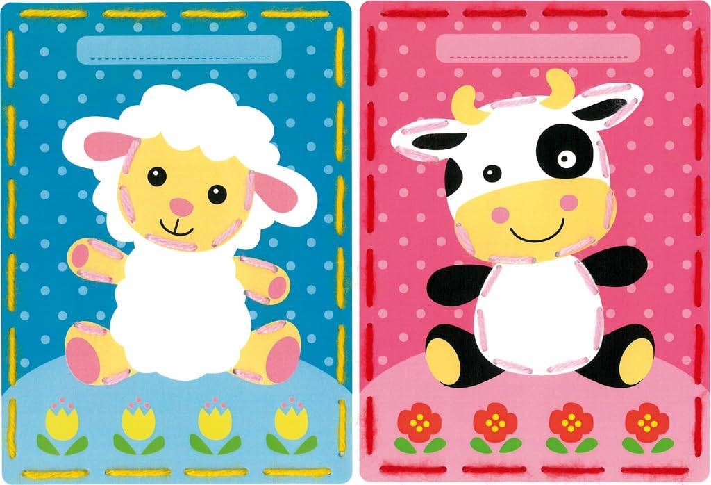 Vervaco Embroidery Kit: Cards: Lamb and Cow: Set of 2, Acrylic NA, 18.5 x 26cm