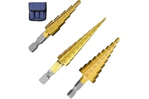 Tworider 3pcs Metric Step Drill Bit, Hss Step Drill Bit Set High Speed Steel Step Bits Set (Metric 4-12mm, 3-12mm and 4-20 Mm) Cone Metal Drill Bits for Plastic, Wood, Stainless Steel Sheet Metal