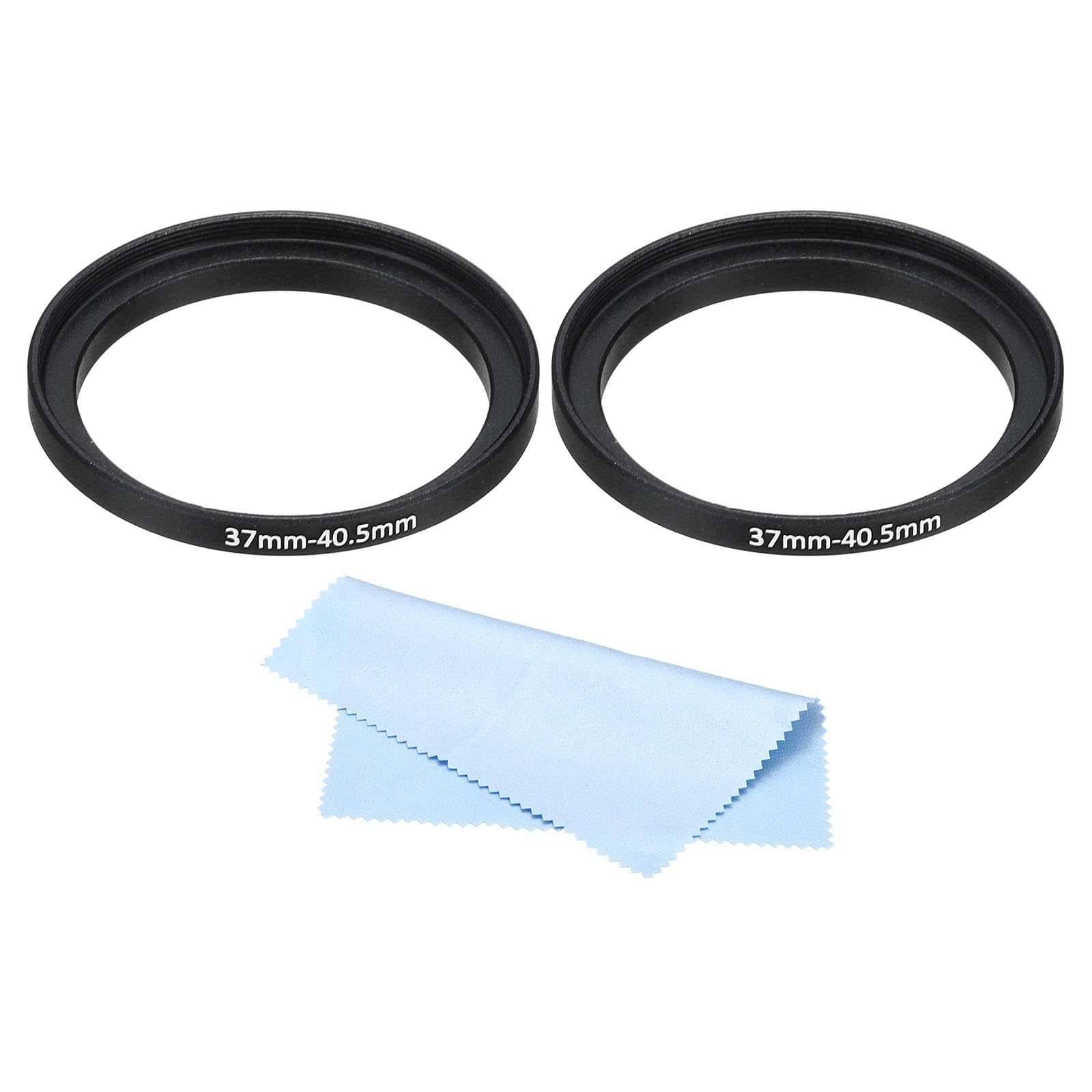 PATIKIL 37mm-40.5mm Metal Step Up Ring with Cleaning Cloth, 2 Pack Camera Lens Filter Adapter Ring Aluminum Filter Adapter Ring for Camera Lenses Hood, Black