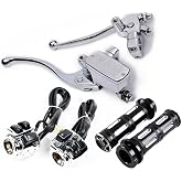 AutoXcessori Chrome 1" Handlebar Switches Levers Grips for 1996-2012 Harley | Aluminum Kit Controls Left Clutch Right Brake Master Cylinder Softail Dyna Sportster V-Rod Motorcycle Horn Turn Signal Light